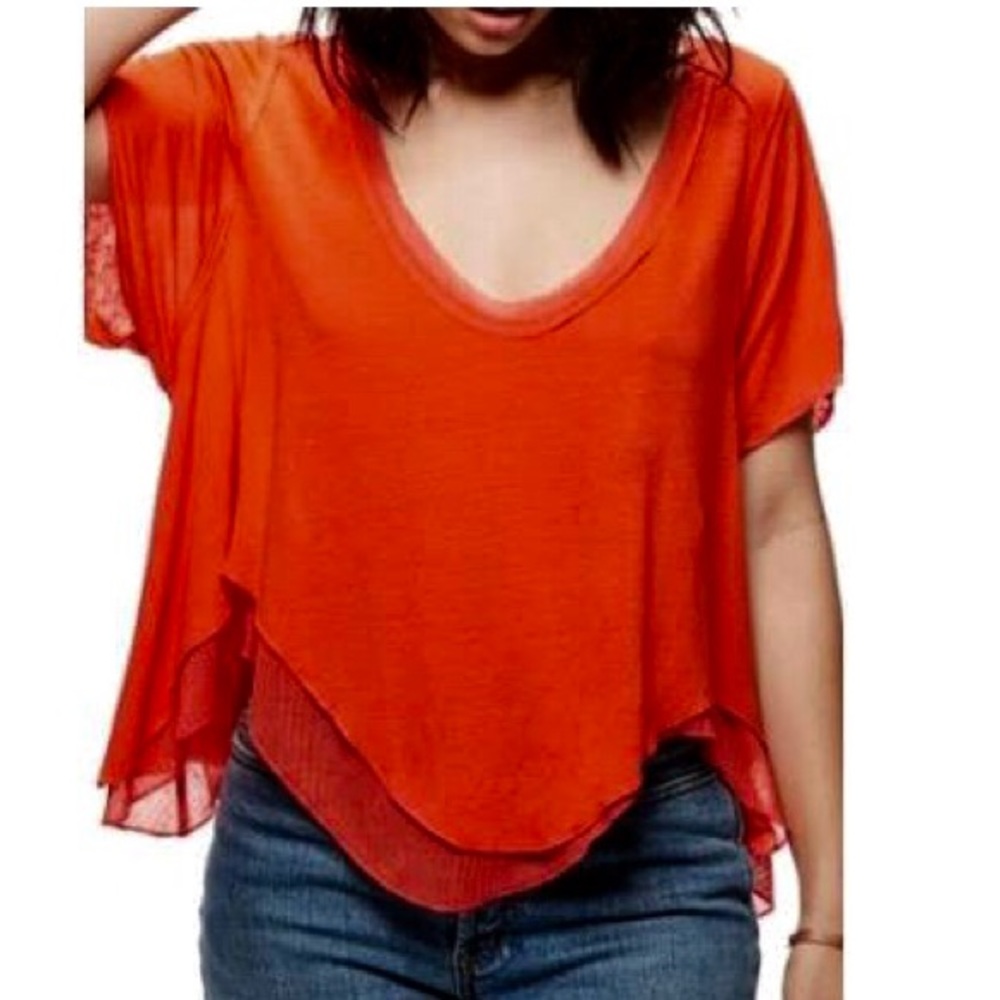 Women's Layered V-Neck Short Sleeve Top - Orange